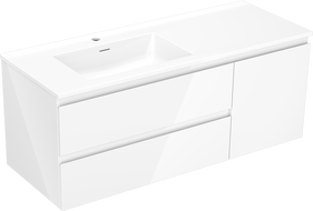Mexen Orio Badezimmerschrank 120 cm mit linkem Otis-Waschbecken, 2S, 1T, weiß glänzend - 91A13-12047-3-BBFFF00-W18L00