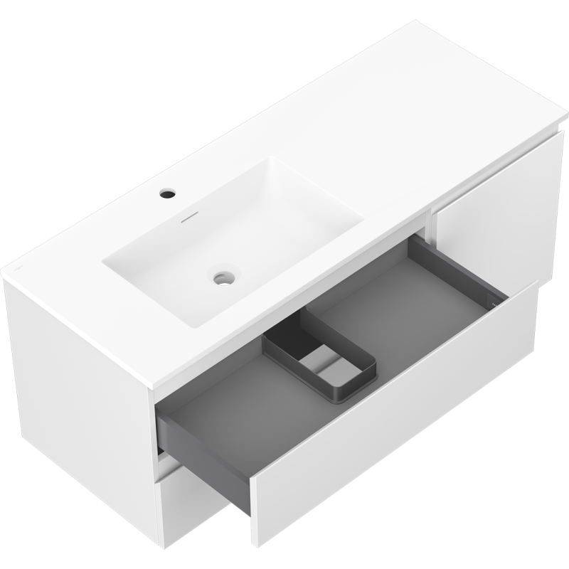 Mexen Orio bathroom cabinet 120 cm with Otis left sink, 2S, 1D, white matte - 91A13-12047-3-BBFFF01-W18L01