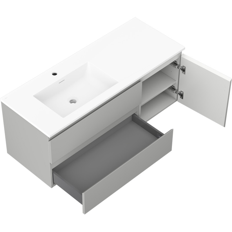 Mexen Orio Badezimmerschrank 120 cm mit Waschbecken Otis links, 2S, 1D, grau matt/weiß matt - 91A13-12047-3-BBFFF62-W18L01