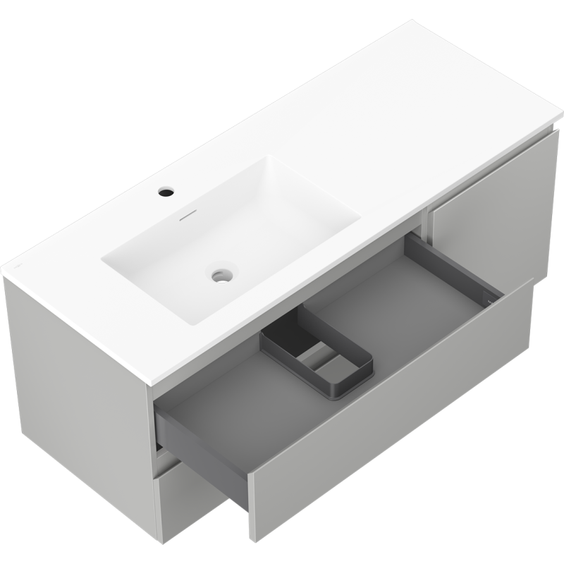 Mexen Orio mueble de baño de 120 cm con lavabo Otis izquierdo, 2S, 1D, gris mate/blanco mate - 91A13-12047-3-BBFFF62-W18L01