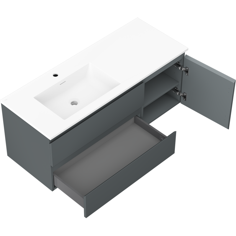 Mexen Orio meuble de salle de bain 120 cm avec lavabo Otis gauche, 2S, 1D, graphite mat/blanc mat - 91A13-12047-3-BBFFF66-W18L01