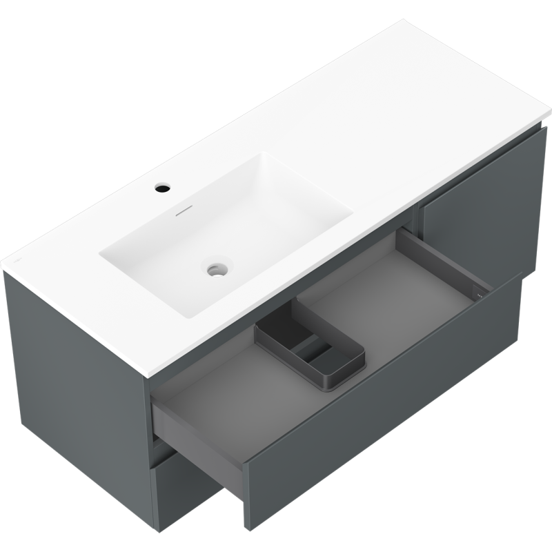 Mexen Orio mueble de baño 120 cm con lavabo Otis izquierdo, 2S, 1D, grafito mate/blanco mate - 91A13-12047-3-BBFFF66-W18L01