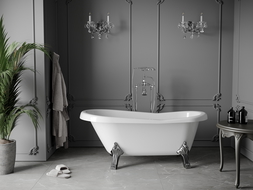 Mexen Retro vasca da bagno autoportante 150 x 73 cm, bianca, gambe cromate - 53251507300-00