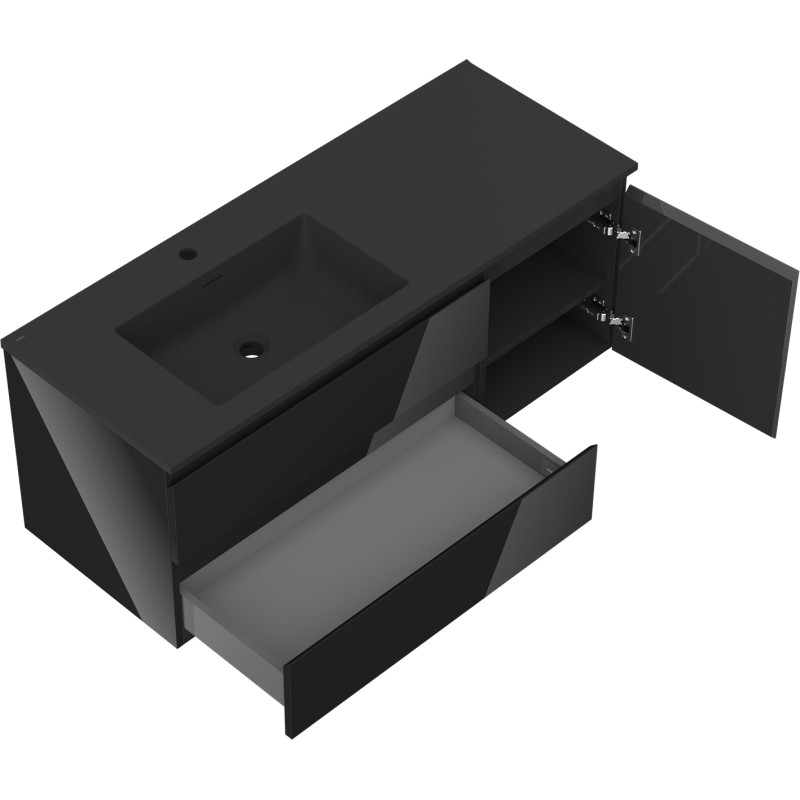 Mexen Orio mobile bagno 120 cm con lavabo Otis sinistro, 2S, 1D, nero lucido/nero opaco - 91A13-12047-3-BBFFF70-W18L71