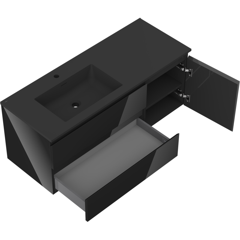 Mexen Orio mobile da bagno 120 cm con lavabo Otis sinistro, 2S, 1D, nero lucido/nero opaco - 91A13-12047-3-BBFFF70-W18L71