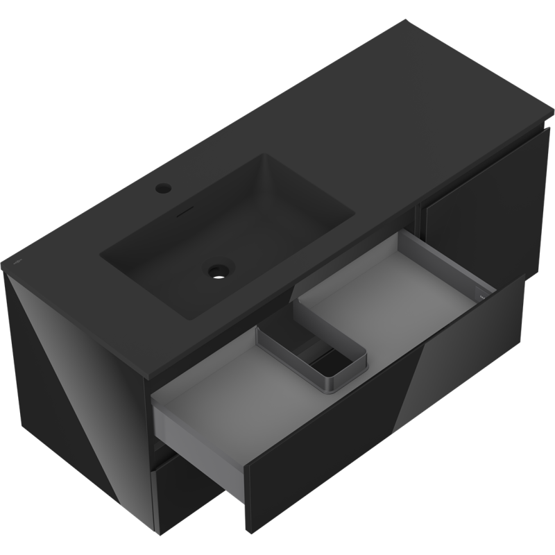 Mexen Orio mobile da bagno 120 cm con lavabo Otis sinistro, 2S, 1D, nero lucido/nero opaco - 91A13-12047-3-BBFFF70-W18L71