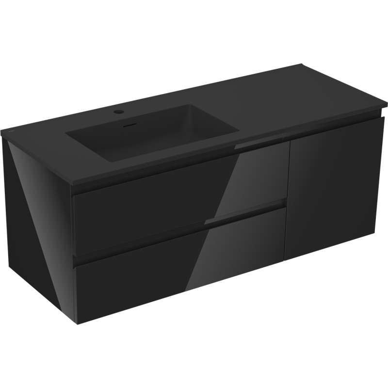 Mexen Orio mobile bagno 120 cm con lavabo Otis sinistro, 2S, 1D, nero lucido/nero opaco - 91A13-12047-3-BBFFF70-W18L71