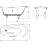 Mexen Retro freistehende Badewanne 150 x 73 cm, weiß, weiße Beine - 53251507300-20