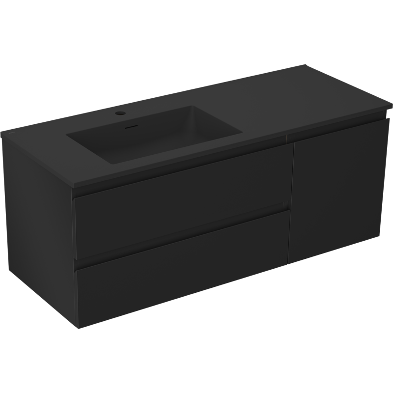 Mexen Orio meuble de salle de bain 120 cm avec lavabo Otis gauche, 2S, 1D, noir mat - 91A13-12047-3-BBFFF71-W18L71