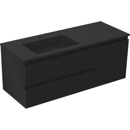 Mexen Orio Badezimmerschrank 120 cm mit linker Waschbecken Otis, 2S, 1D, schwarz matt - 91A13-12047-3-BBFFF71-W18L71