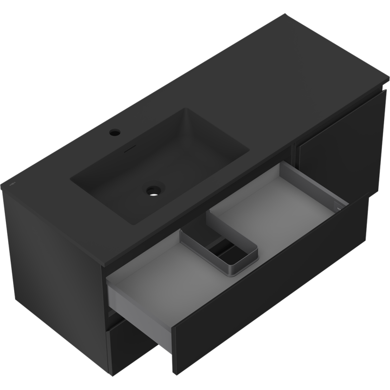 Mexen Orio meuble de salle de bain 120 cm avec lavabo Otis gauche, 2S, 1D, noir mat - 91A13-12047-3-BBFFF71-W18L71