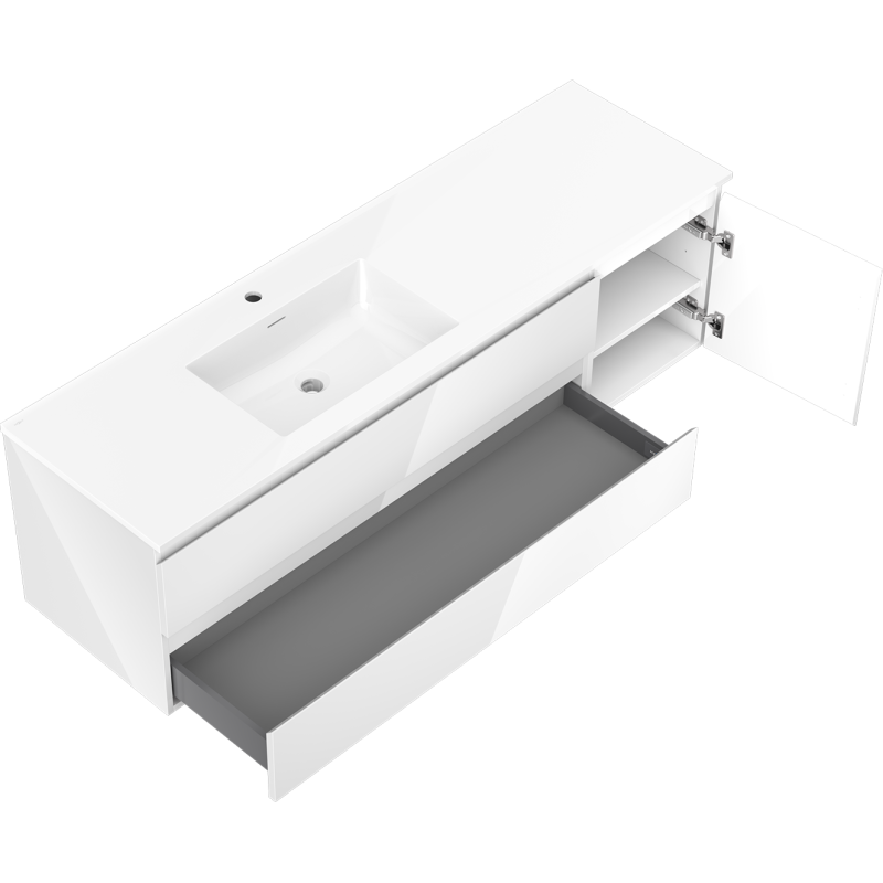 Mexen Orio armadietto da bagno 160 cm con lavabo Otis sinistro, 2S, 1D, bianco lucido - 91A13-16047-3-BBFFF00-W18L00