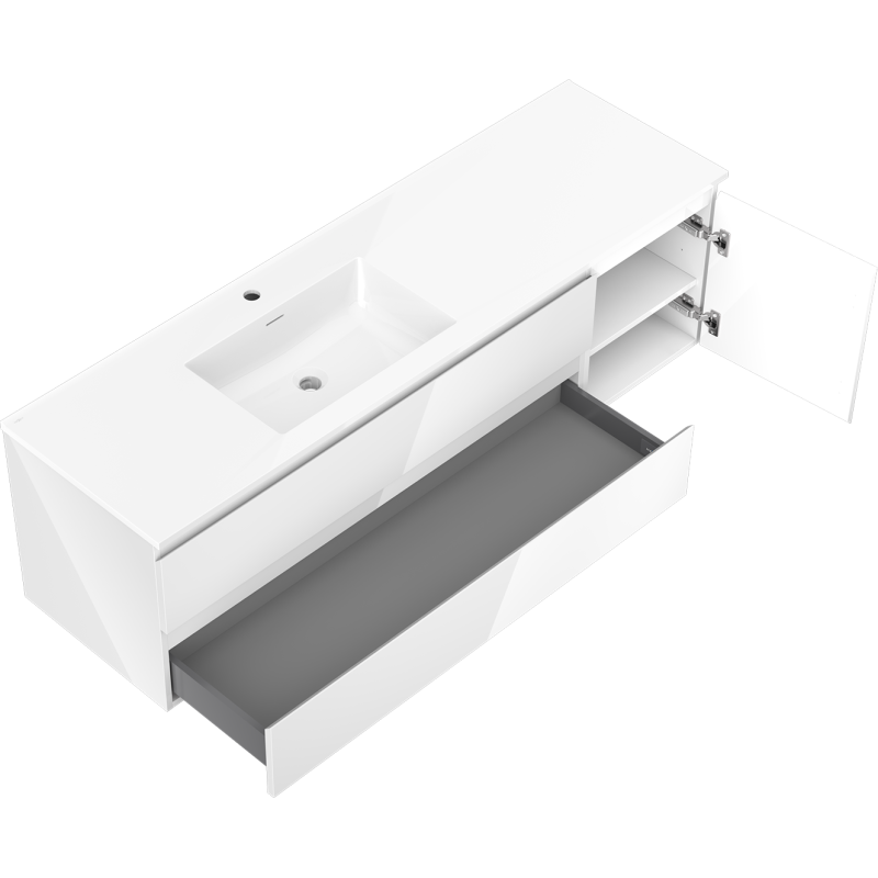 Mexen Orio armário de casa de banho 160 cm com lavatório Otis à esquerda, 2G, 1P, branco brilhante