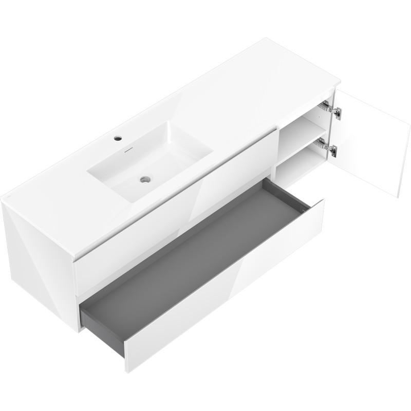 Mexen Orio badkamerkast 160 cm met wastafel Otis links, 2S, 1D, wit glans - 91A13-16047-3-BBFFF00-W18L00