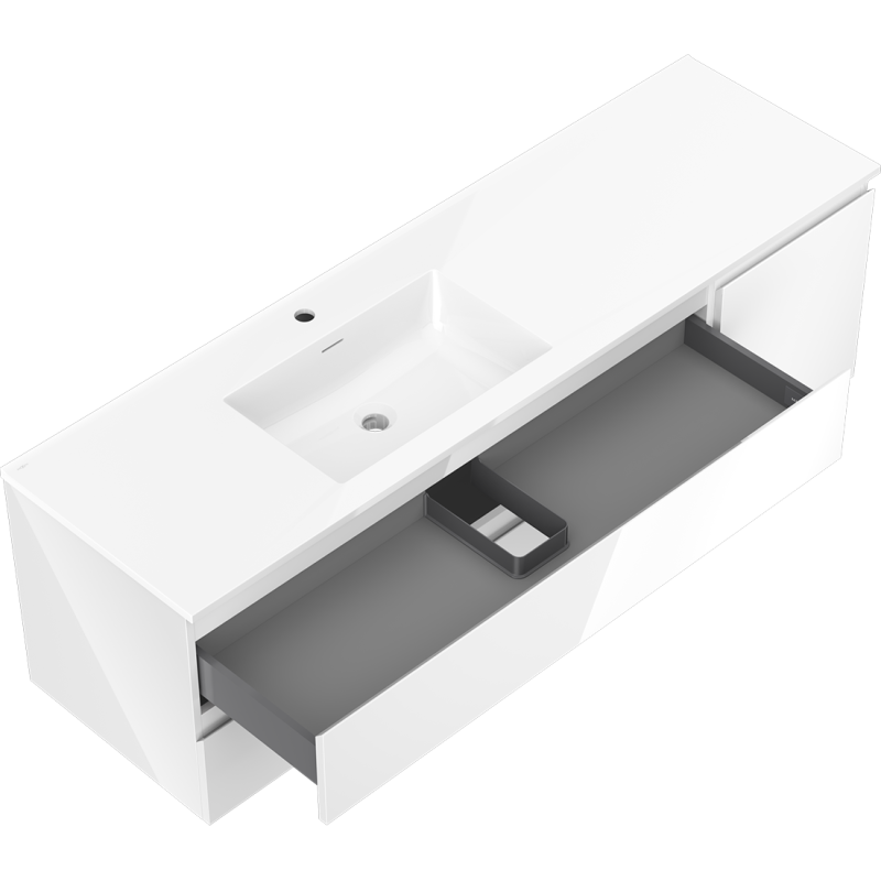 Mexen Orio armadietto da bagno 160 cm con lavabo Otis sinistro, 2S, 1D, bianco lucido - 91A13-16047-3-BBFFF00-W18L00