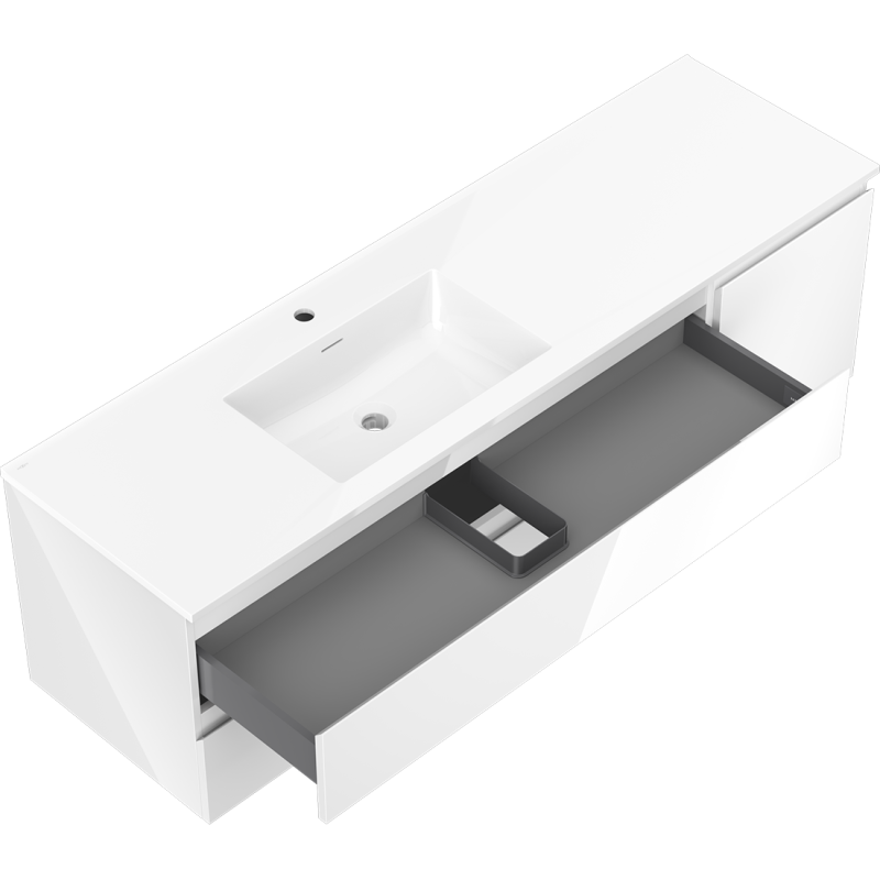 Mexen Orio meuble de salle de bain 160 cm avec lavabo Otis gauche, 2S, 1D, blanc brillant - 91A13-16047-3-BBFFF00-W18L00