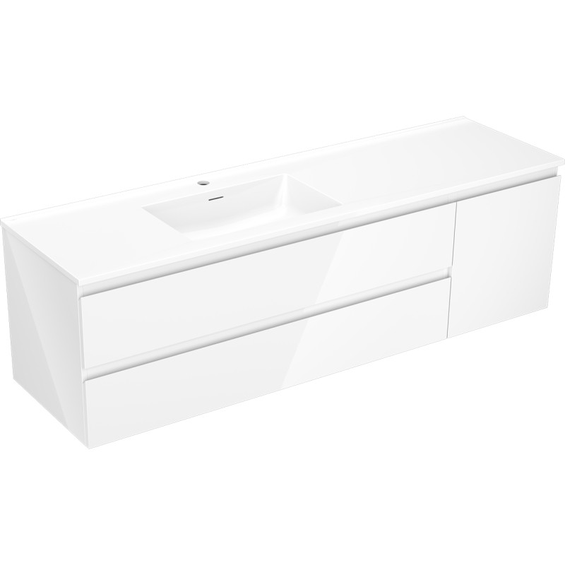 Mexen Orio Armoire de salle de bain 160 cm avec lavabo Otis gauche, 2S, 1D, blanc brillant - 91A13-16047-3-BBFFF00-W18L00