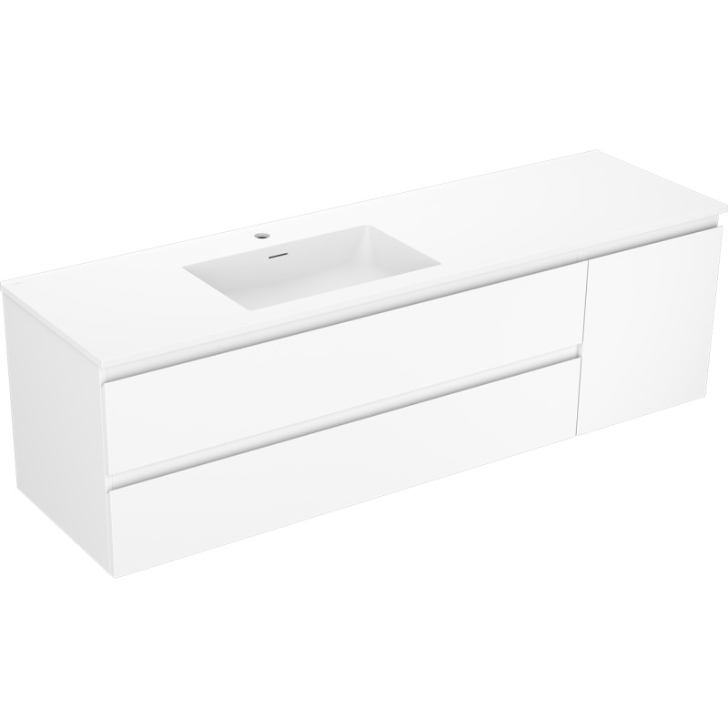 Mexen Orio Badezimmerschrank 160 cm mit Waschbecken Otis links, 2S, 1D, weiß matt - 91A13-16047-3-BBFFF01-W18L01