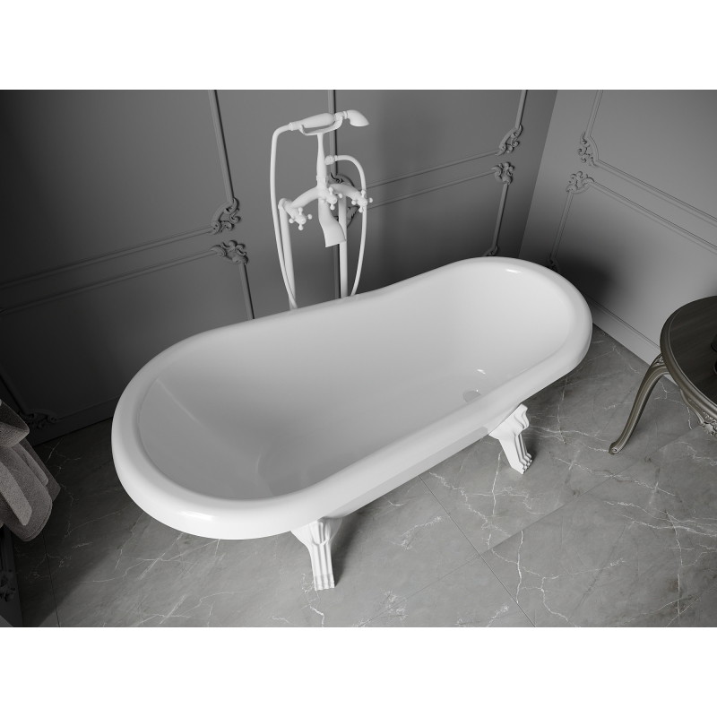 Mexen Retro samostojeća kada 150 x 73 cm, bijela, bijele noge - 53251507300-20
