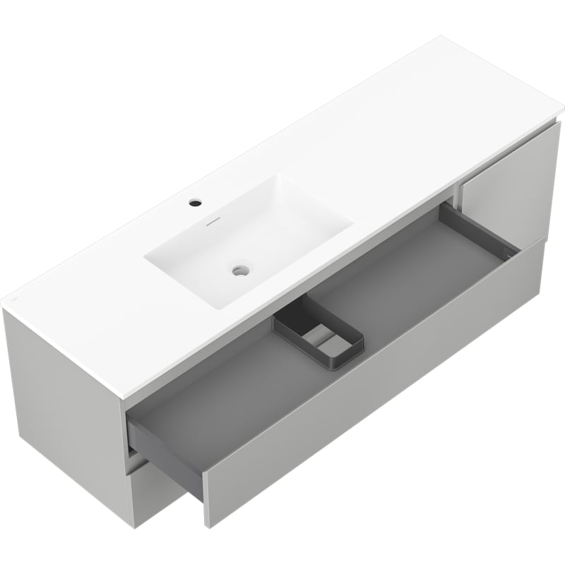 Mexen Orio bathroom cabinet 160 cm with left Otis sink, 2S, 1D, gray matte/white matte - 91A13-16047-3-BBFFF62-W18L01