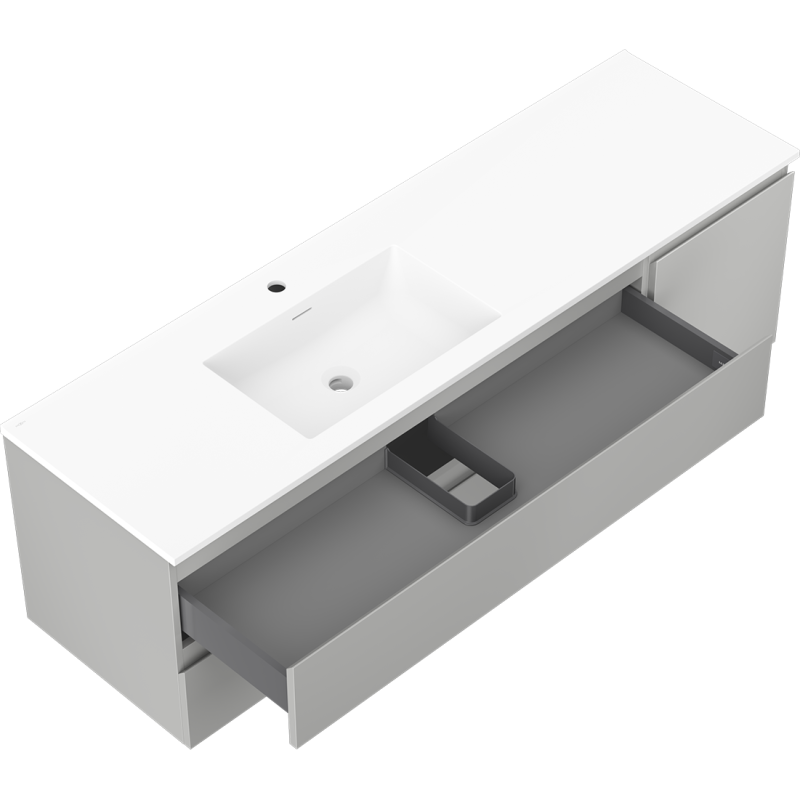 Mexen Orio Buedzëmmerkabinet 160 cm mat Uewenlaf Otis lénks, 2S, 1D, gro matte/wäiss matte - 91A13-16047-3-BBFFF62-W18L01