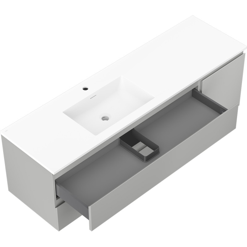Mexen Orio meuble de salle de bain 160 cm avec lavabo Otis gauche, 2S, 1D, gris mat/blanc mat - 91A13-16047-3-BBFFF62-W18L01