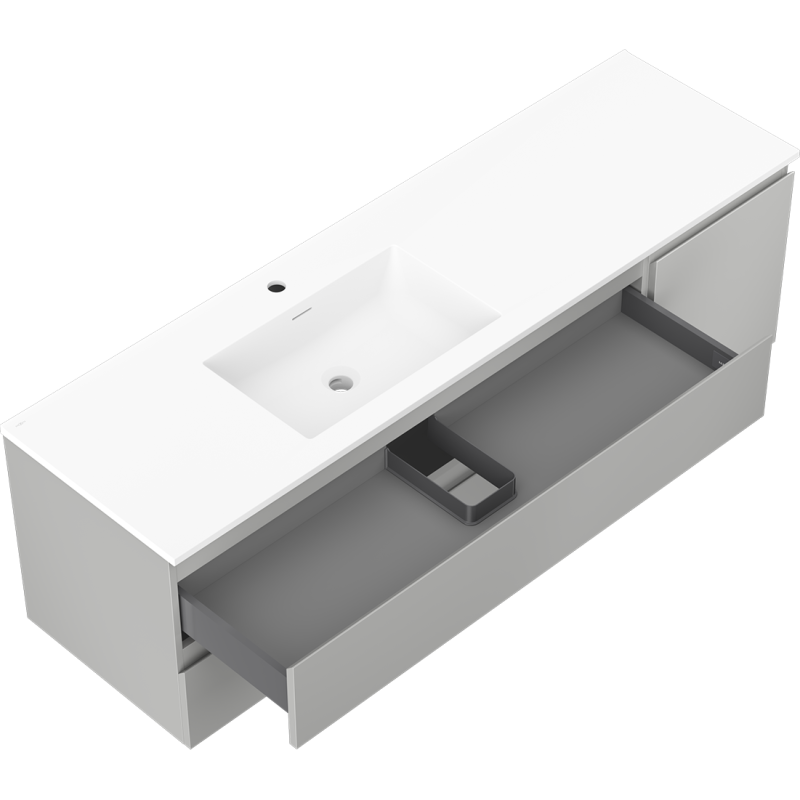 Mexen Orio meuble de salle de bains 160 cm avec lavabo Otis à gauche, 2T, 1P, gris mat/blanc mat - 91A13-16047-3-BBFFF62-W18L01