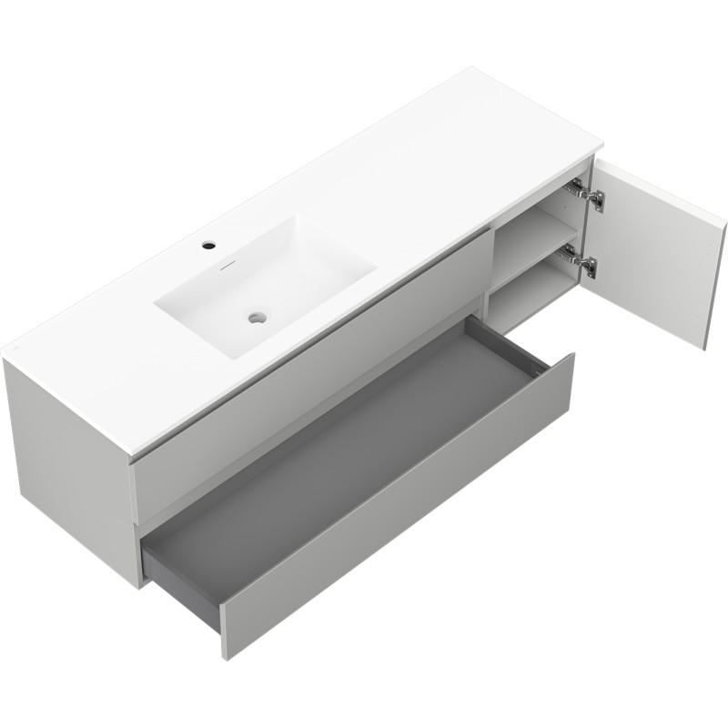 Mexen Orio badkamerkast 160 cm met wastafel Otis links, 2S, 1D, grijs mat/wit mat - 91A13-16047-3-BBFFF62-W18L01