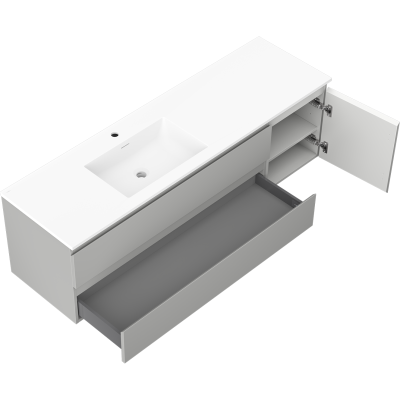 Mexen Orio mobile da bagno 160 cm con lavabo Otis sinistro, 2S, 1D, grigio opaco/bianco opaco - 91A13-16047-3-BBFFF62-W18L01