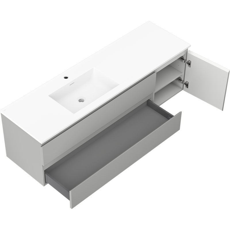 Mexen Orio mueble de baño 160 cm con lavabo Otis izquierdo, 2S, 1D, gris mate/blanco mate - 91A13-16047-3-BBFFF62-W18L01