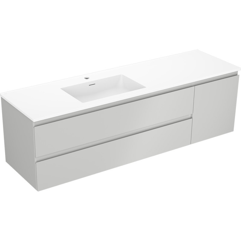 Mexen Orio Badezimmerschrank 160 cm mit Waschbecken Otis links, 2S, 1T, grau matt/weiß matt - 91A13-16047-3-BBFFF62-W18L01