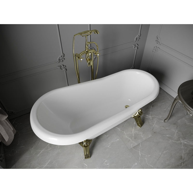 Mexen Retro free-standing bath 150 x 73 cm, white, gold legs - 53251507300-50