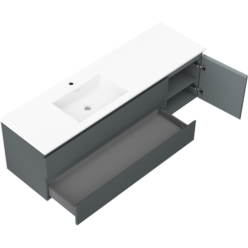 Mexen Orio armadietto da bagno 160 cm con lavabo Otis sinistro, 2S, 1D, grafite opaco/bianco opaco