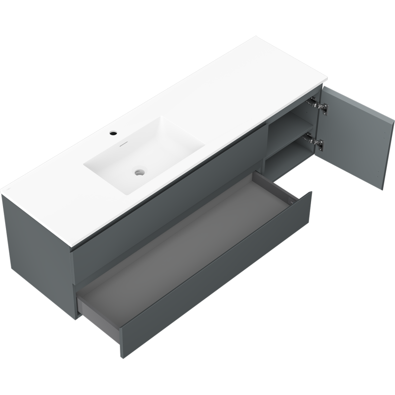 Mexen Orio bathroom cabinet 160 cm with left Otis basin, 2S, 1D, graphite matte/white matte - 91A13-16047-3-BBFFF66-W18L01