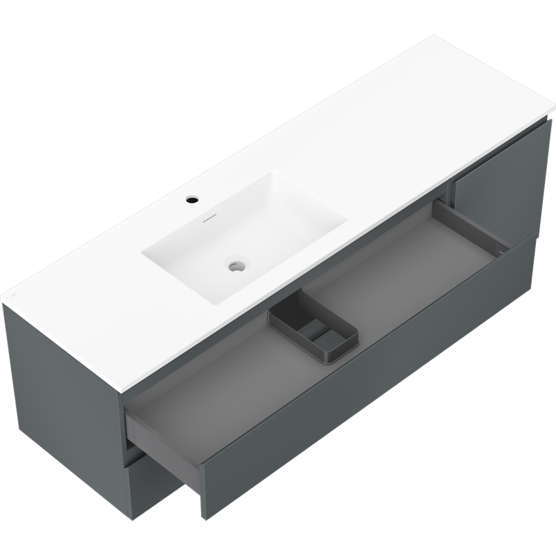 Mexen Orio bathroom cabinet 160 cm with left Otis basin, 2S, 1D, graphite matte/white matte - 91A13-16047-3-BBFFF66-W18L01