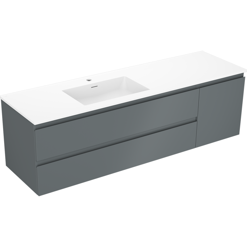 Mexen Orio bathroom cabinet 160 cm with left Otis basin, 2S, 1D, graphite matte/white matte - 91A13-16047-3-BBFFF66-W18L01