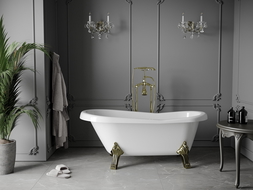 Mexen Retro freistehende Badewanne 150 x 73 cm, weiß, goldene Beine - 53251507300-50
