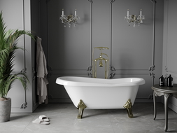 Mexen Retro vasca da bagno freestanding 150 x 73 cm, bianca, gambe dorate - 53251507300-50