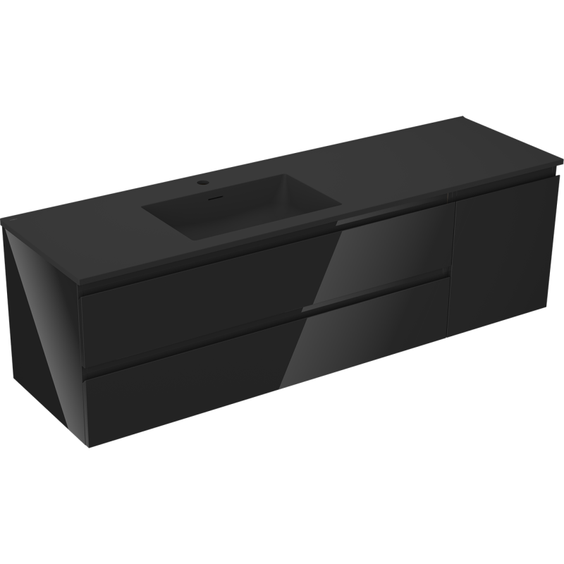 Mexen Orio mueble de baño de 160 cm con lavabo Otis izquierdo, 2S, 1D, negro brillo/negro mate - 91A13-16047-3-BBFFF70-W18L71