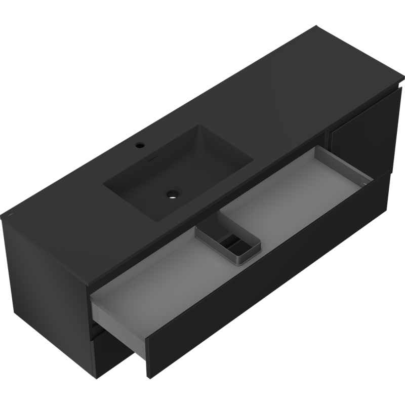 Mexen Orio armario de baño de 160 cm con lavabo Otis izquierdo, 2S, 1D, negro mate - 91A13-16047-3-BBFFF71-W18L71