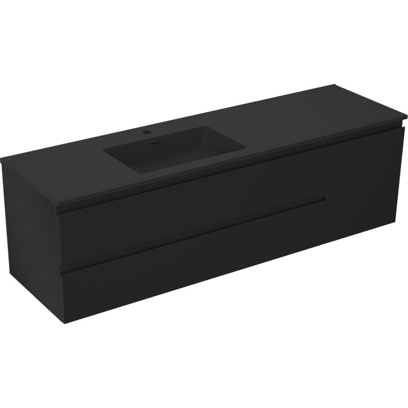 Mexen Orio meuble de salle de bain 160 cm avec lavabo Otis gauche, 2S, 1D, noir mat - 91A13-16047-3-BBFFF71-W18L71
