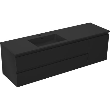 Mexen Orio Badezimmerschrank 160 cm mit Otis-Waschbecken links, 2S, 1D, schwarz matt - 91A13-16047-3-BBFFF71-W18L71