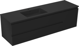 Mexen Orio armario de baño de 160 cm con lavabo Otis izquierdo, 2S, 1D, negro mate - 91A13-16047-3-BBFFF71-W18L71