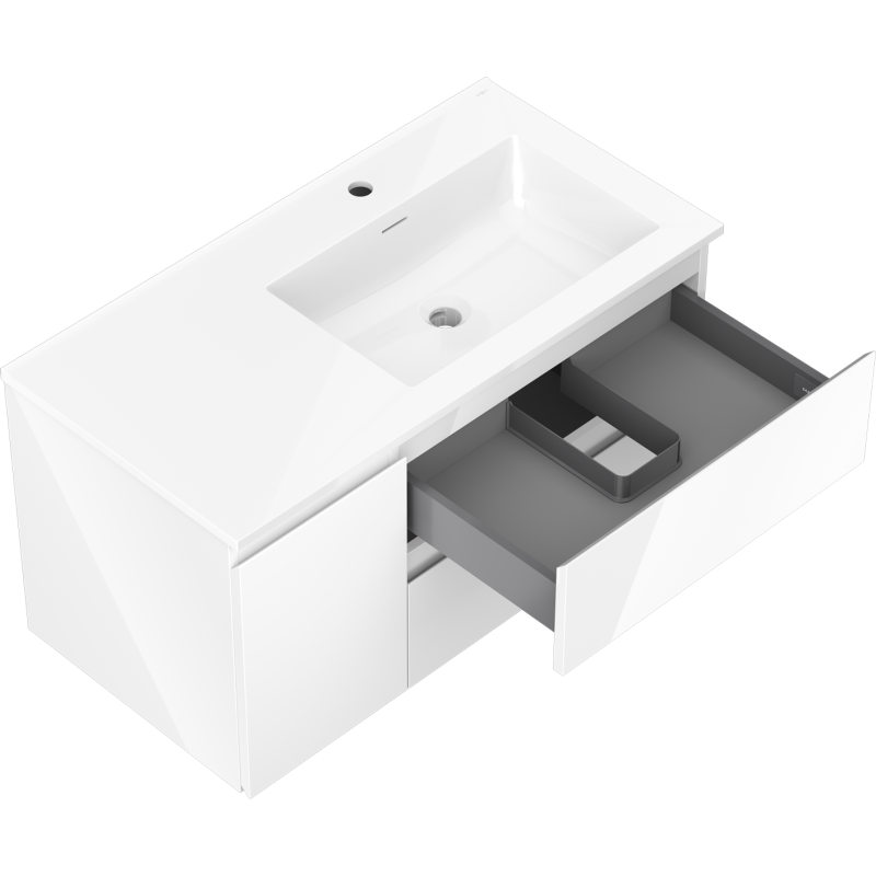 Mexen Orio armário de casa de banho 90 cm com lavatório Otis direito, 2S, 1D, branco brilho - 91A13-09047-3-BBFFF00-W18P00