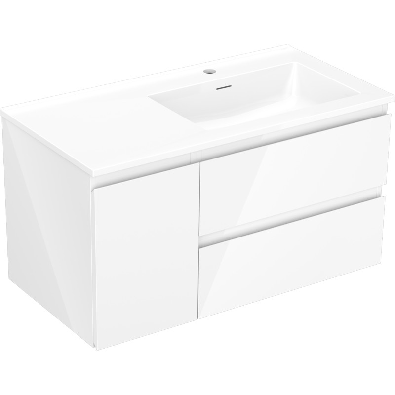 Mexen Orio meuble de salle de bains 90 cm avec lavabo Otis à droite, 2S, 1D, blanc brillant - 91A13-09047-3-BBFFF00-W18P00