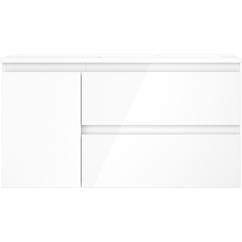 Mexen Orio meuble de salle de bains 90 cm avec lavabo Otis à droite, 2S, 1D, blanc brillant - 91A13-09047-3-BBFFF00-W18P00