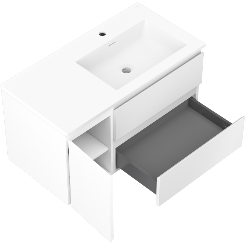 Mexen Orio badkamerkast 90 cm met wastafel Otis rechts, 2L, 1D, wit mat - 91A13-09047-3-BBFFF01-W18P01