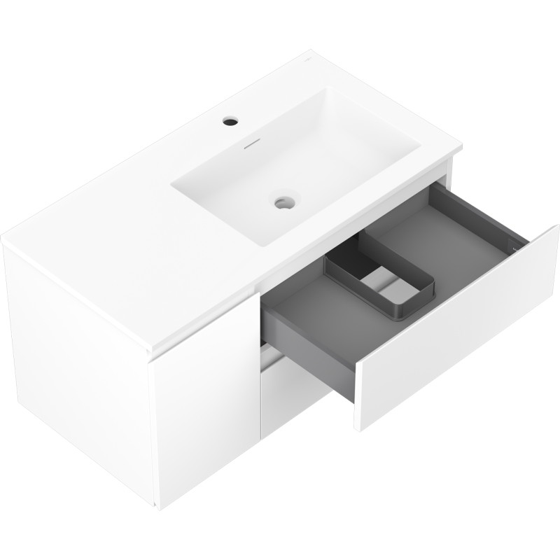 Mexen Orio Badezimmerschrank 90 cm mit Waschbecken Otis rechts, 2S, 1D, weiß matt - 91A13-09047-3-BBFFF01-W18P01