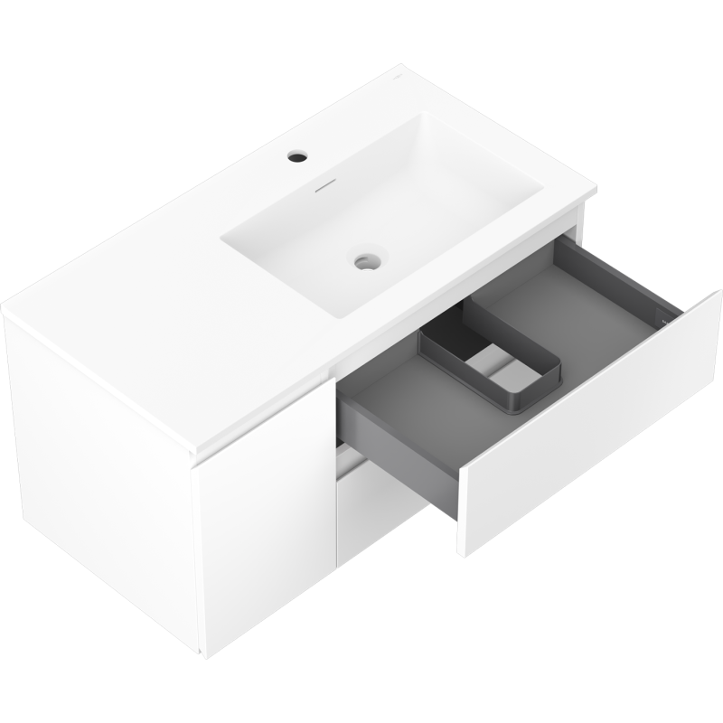 Mexen Orio meuble de salle de bain 90 cm avec lavabo Otis droit, 2S, 1D, blanc mat - 91A13-09047-3-BBFFF01-W18P01