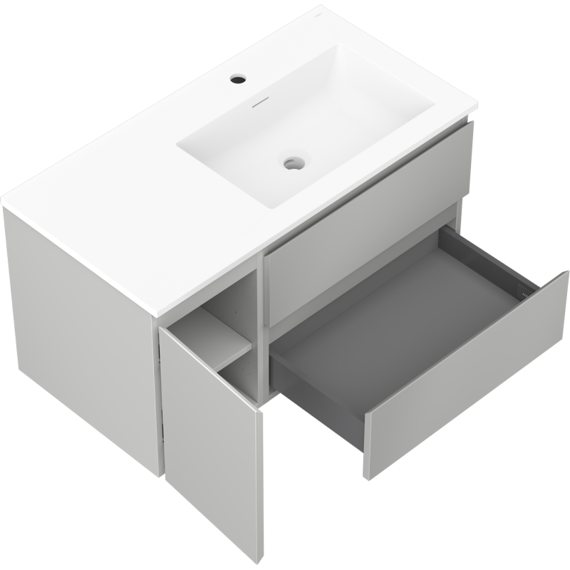 Mexen Orio armario de baño 90 cm con lavabo Otis derecho, 2S, 1D, gris mate/blanco mate - 91A13-09047-3-BBFFF62-W18P01